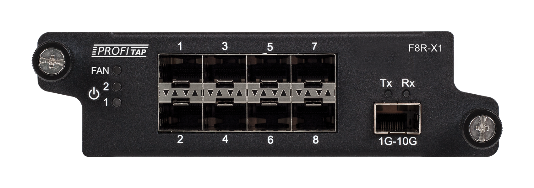 F8R-X1 Booster SPAN Aggregation TAP verbindet 8 x 10/100/1G out-of-band Connections zu einem einem 1/10G Output Port